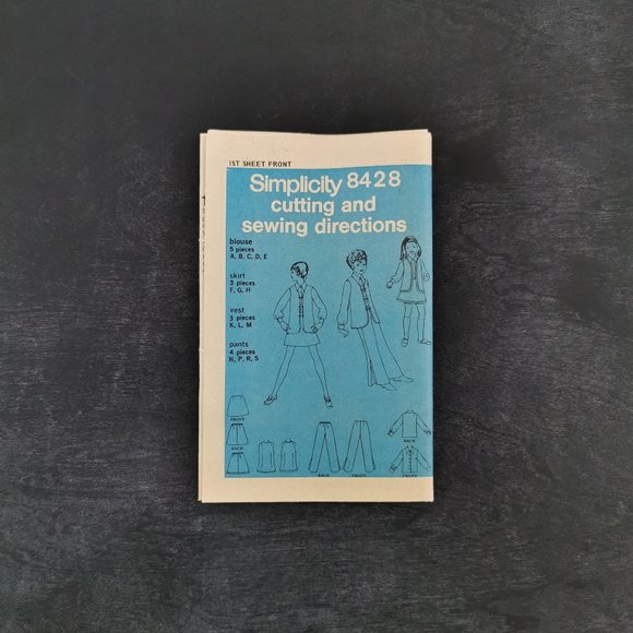 60s Simplicity Sewing Pattern 8428 Girls Vest Blouse Skirt Bell Bottoms Size 7 - Picture 4 of 6
